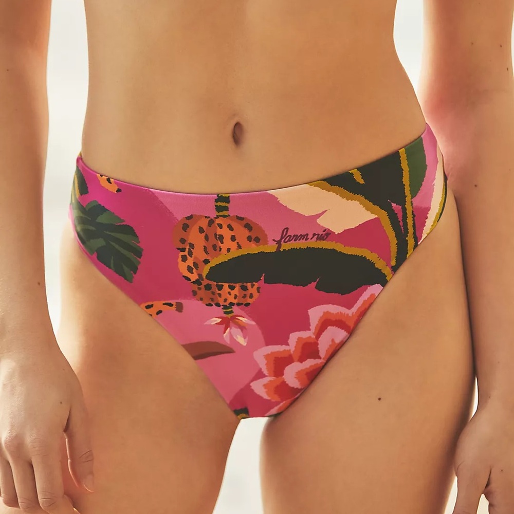 FARM Rio Pink Leapord ForestTropical High-Cut Bikini Bottom Green XL